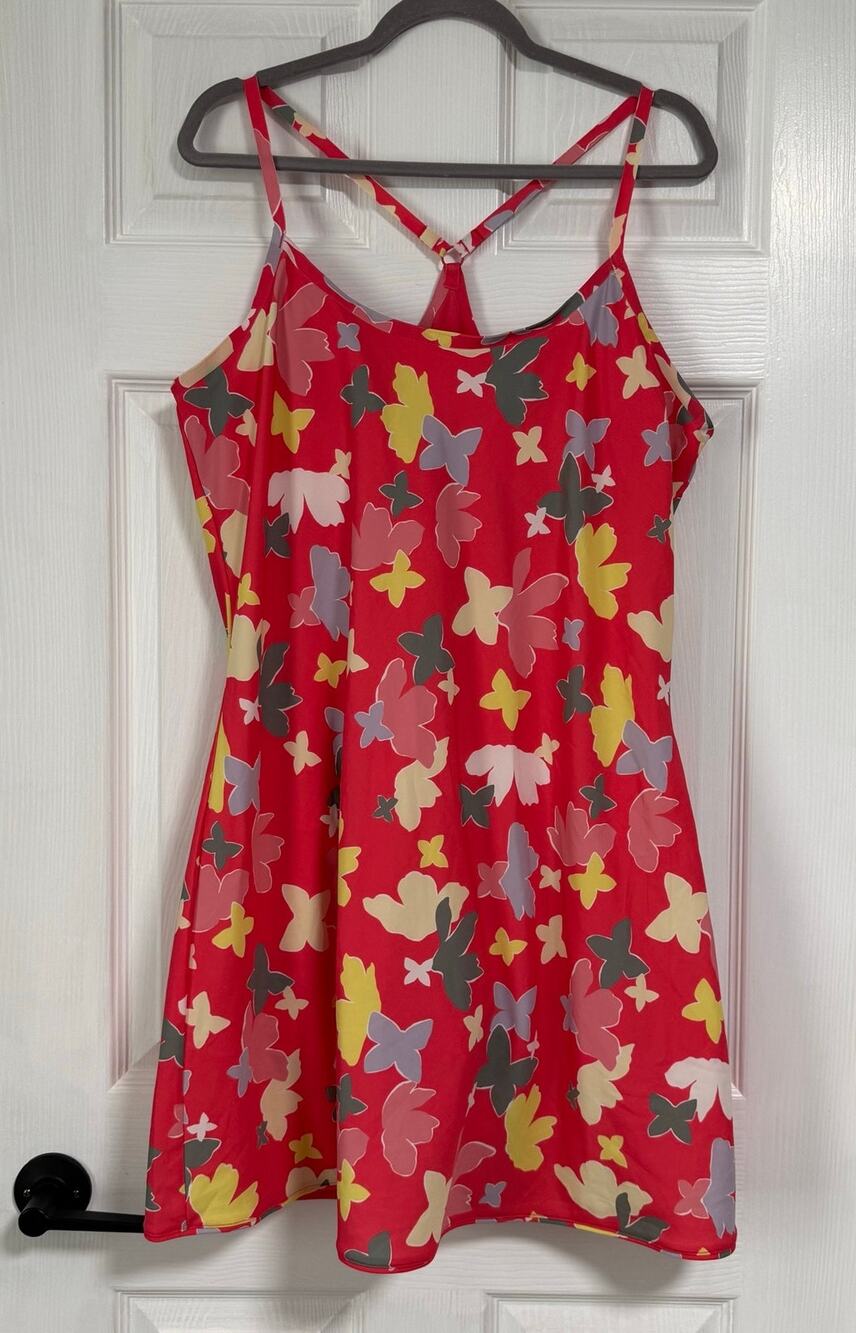 Outdoor Voices Women's Pink Coral Butterfly Exercise Dress Size XXL